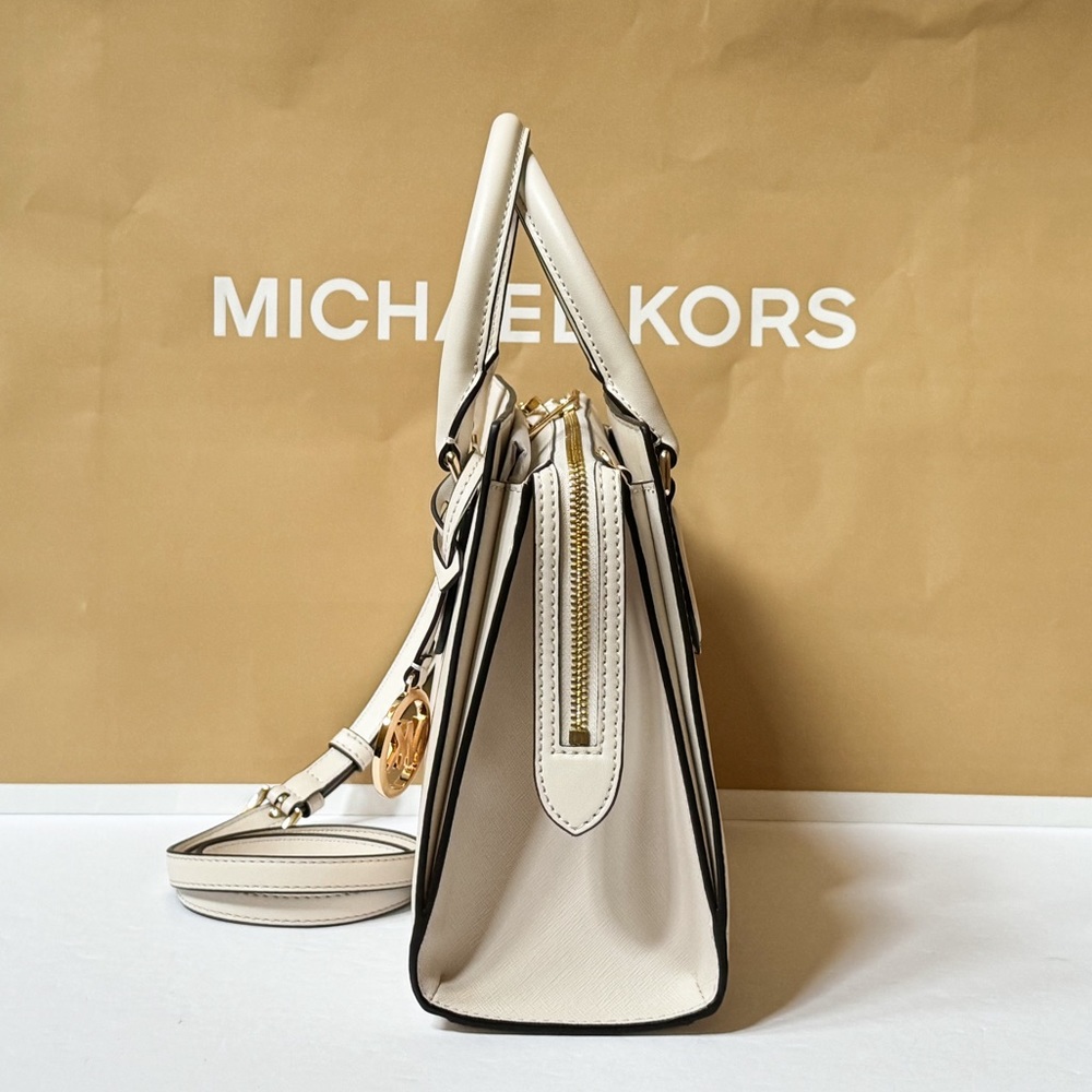 Michael Kors Sheila Medium Center Zip Satchel Shoulder Crossbody Bag Light Cream - Picture 5 of 11